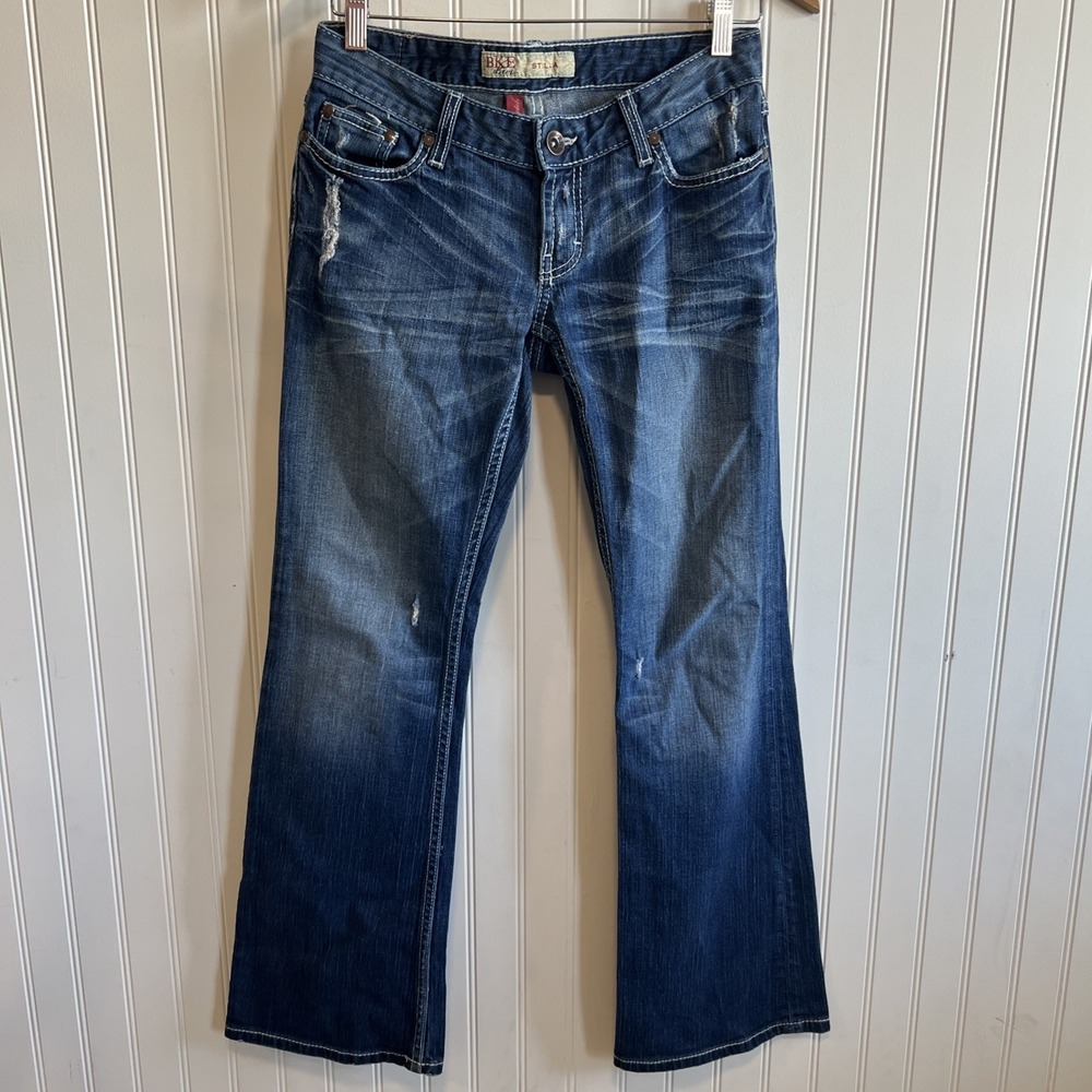 BKE Stella Stretch Wide Lag Low Rise 2000's Women 28X 31.5 Dark Distressed